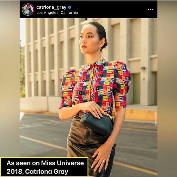 Alice + Olivia Willa Scrunched Puff Sleeve Placket Top/Blouse Size Medium - Picture 5 of 9